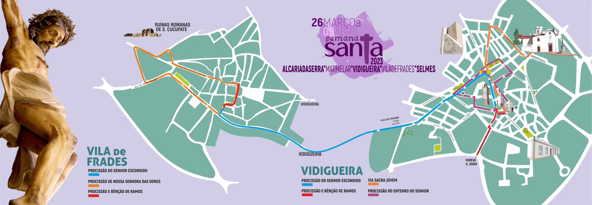 Mapa de Vila de Frades e Vidigueira para as Festividades da Semana Santa 2023
