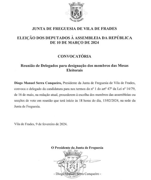 Convocatória para Reunião de Delegados