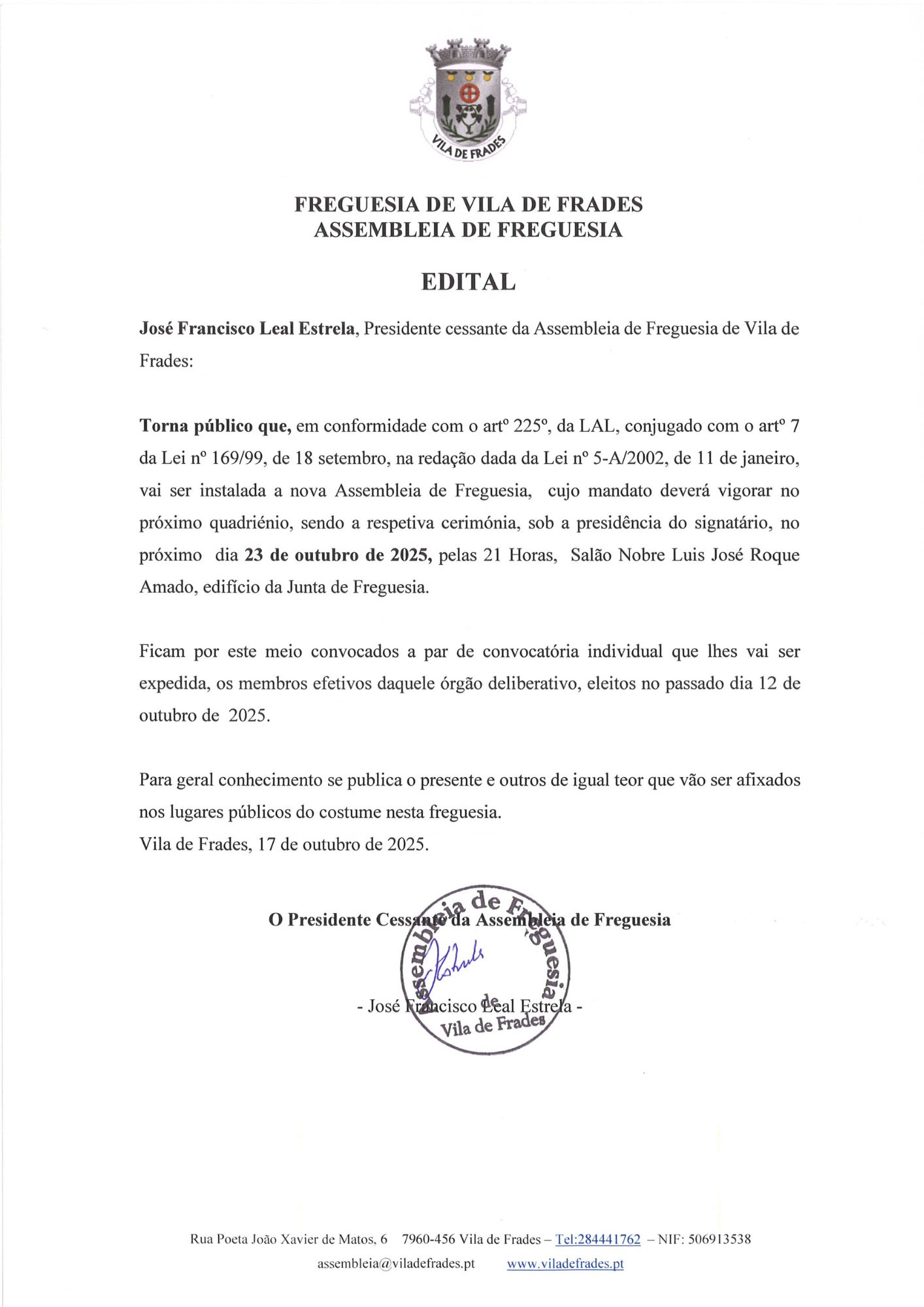 Assembleia de Freguesia: Tomada de Posse para o Mandato 2025-2029 Assembleia de Freguesia: Tomada de Posse para o Mandato 2025-2029