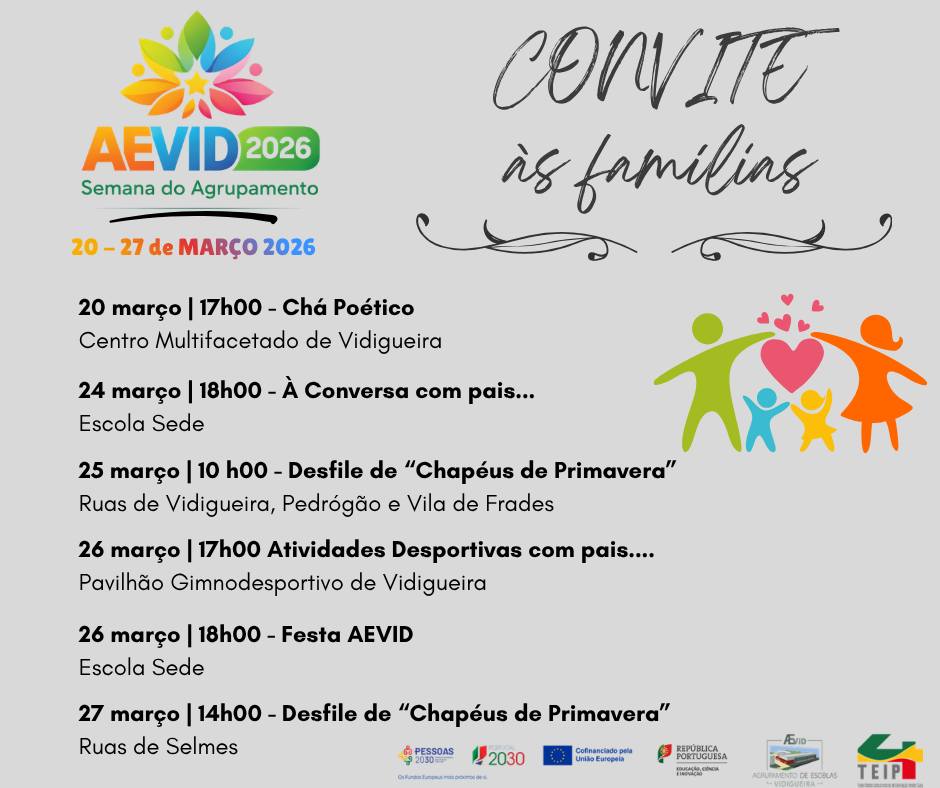 AEVID: Convite às Famílias para a Semana do Agrupamento