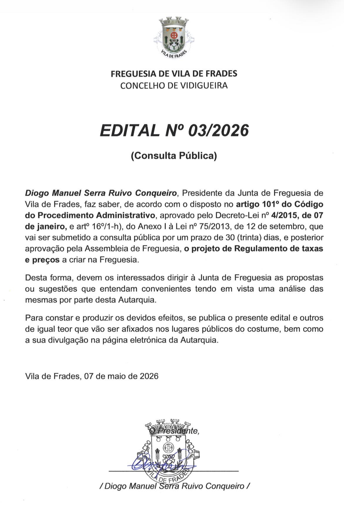Edital n.º 3/2026 (Consulta Pública)